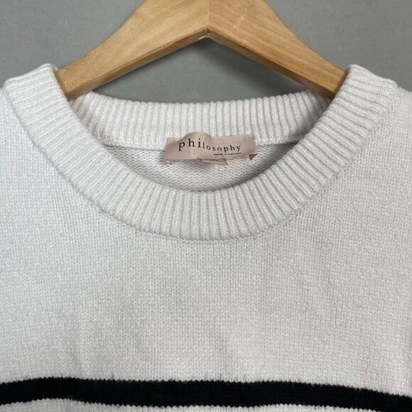 Philosophy Sweater Striped Women Crew Neck White‎ Black Size Large Soft Cozy - Picture 4 of 10
